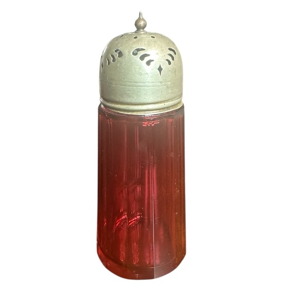 Elegant Vintage Cranberry Glass Sugar Shaker - Picture 3 of 4